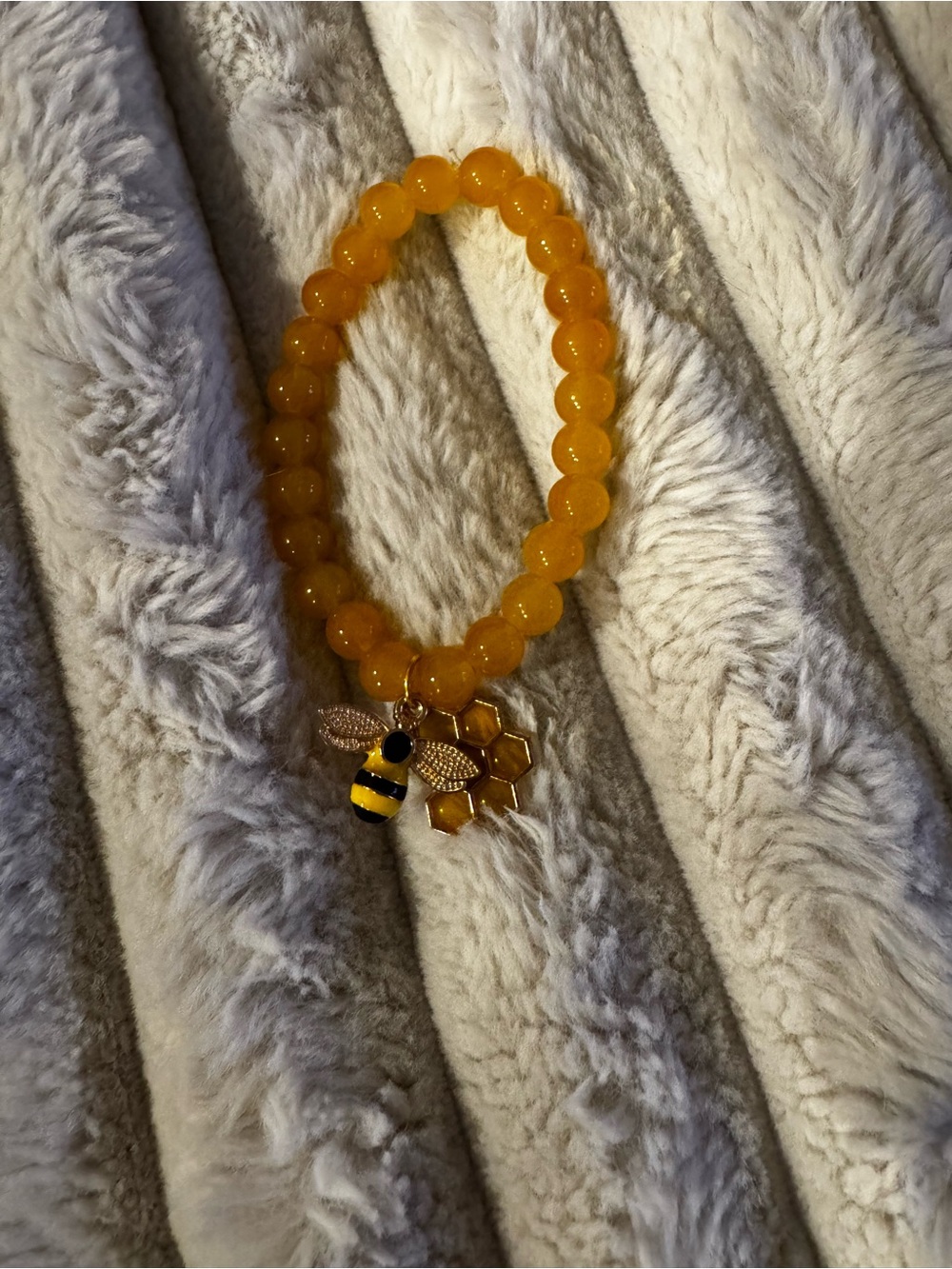 Yellow Bee Charm Beaded Stretch Bracelet